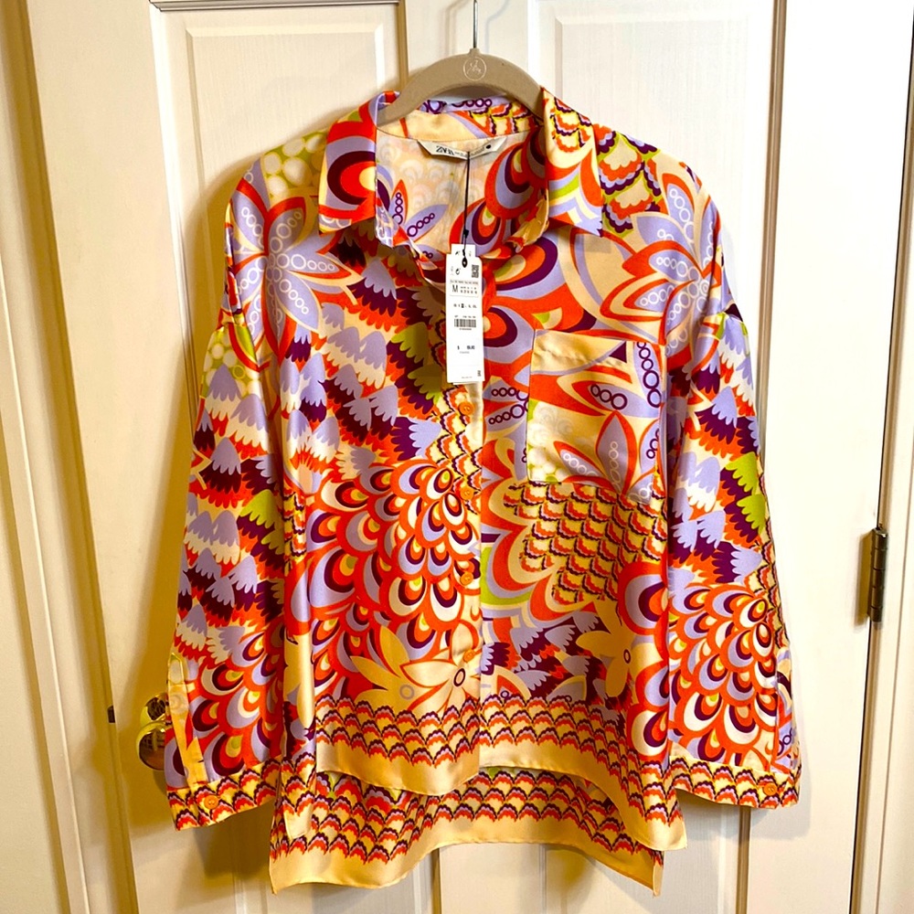 Pucci-esque poly-satin blouse from Zara